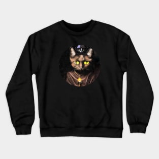 Black cat with amber pendant and mouse on head Crewneck Sweatshirt